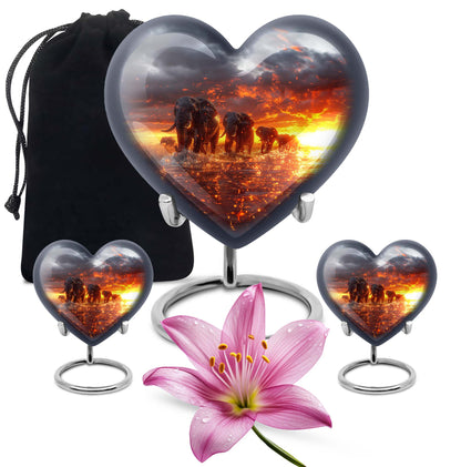 Heart-shaped Elephant Family Urn