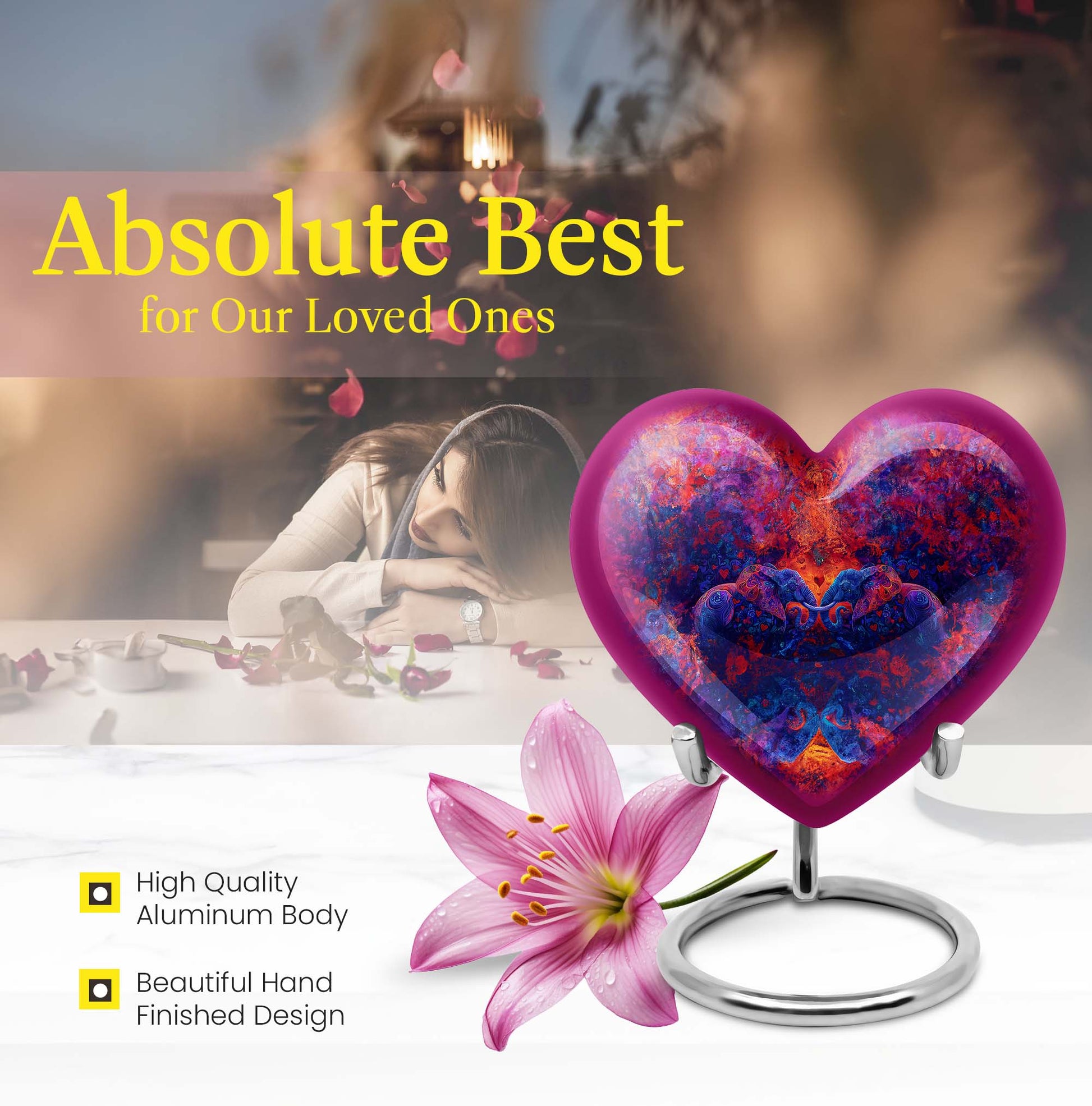 heart-shaped Elephant Family Urn