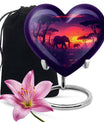10 inches Butterfly-themed Heart Shaped Elephant Family Urn with option for engraved names.
