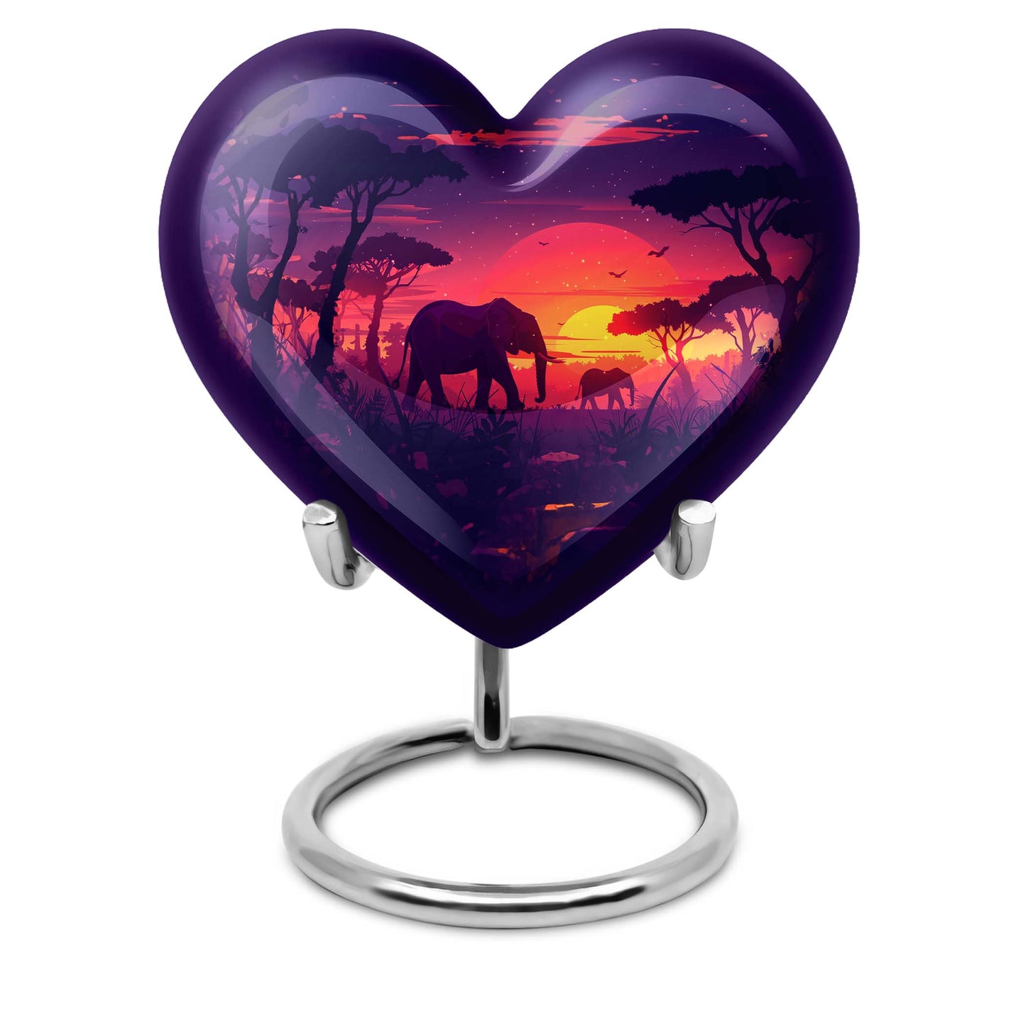 10 inches Butterfly-themed Heart Shaped Elephant Family Urn with option for engraved names.
