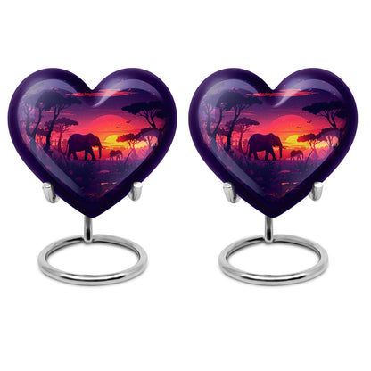 10 inches Butterfly-themed Heart Shaped Elephant Family Urn with option for engraved names.