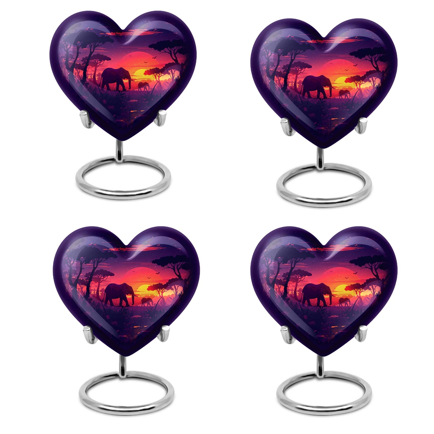10 inches Butterfly-themed Heart Shaped Elephant Family Urn with option for engraved names.