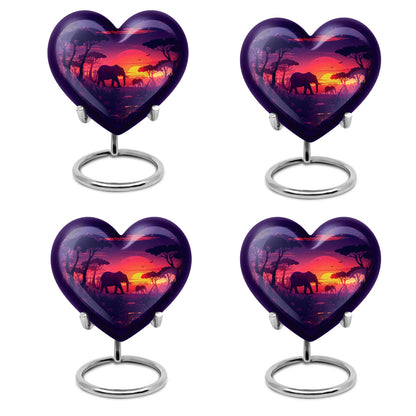 10 inches Butterfly-themed Heart Shaped Elephant Family Urn with option for engraved names.