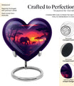 10 inches Butterfly-themed Heart Shaped Elephant Family Urn with option for engraved names.