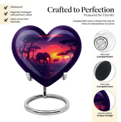 10 inches Butterfly-themed Heart Shaped Elephant Family Urn with option for engraved names.