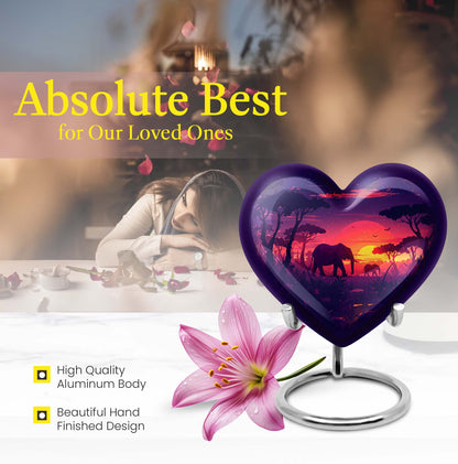 10 inches Butterfly-themed Heart Shaped Elephant Family Urn with option for engraved names.