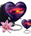 10 inches Butterfly-themed Heart Shaped Elephant Family Urn with option for engraved names.