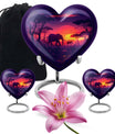 10 inches Butterfly-themed Heart Shaped Elephant Family Urn with option for engraved names.