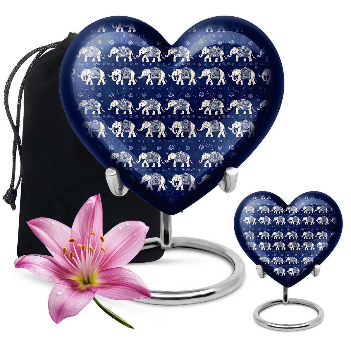 Elephant Family Theme Large Urn With 1 Keepsake Urn