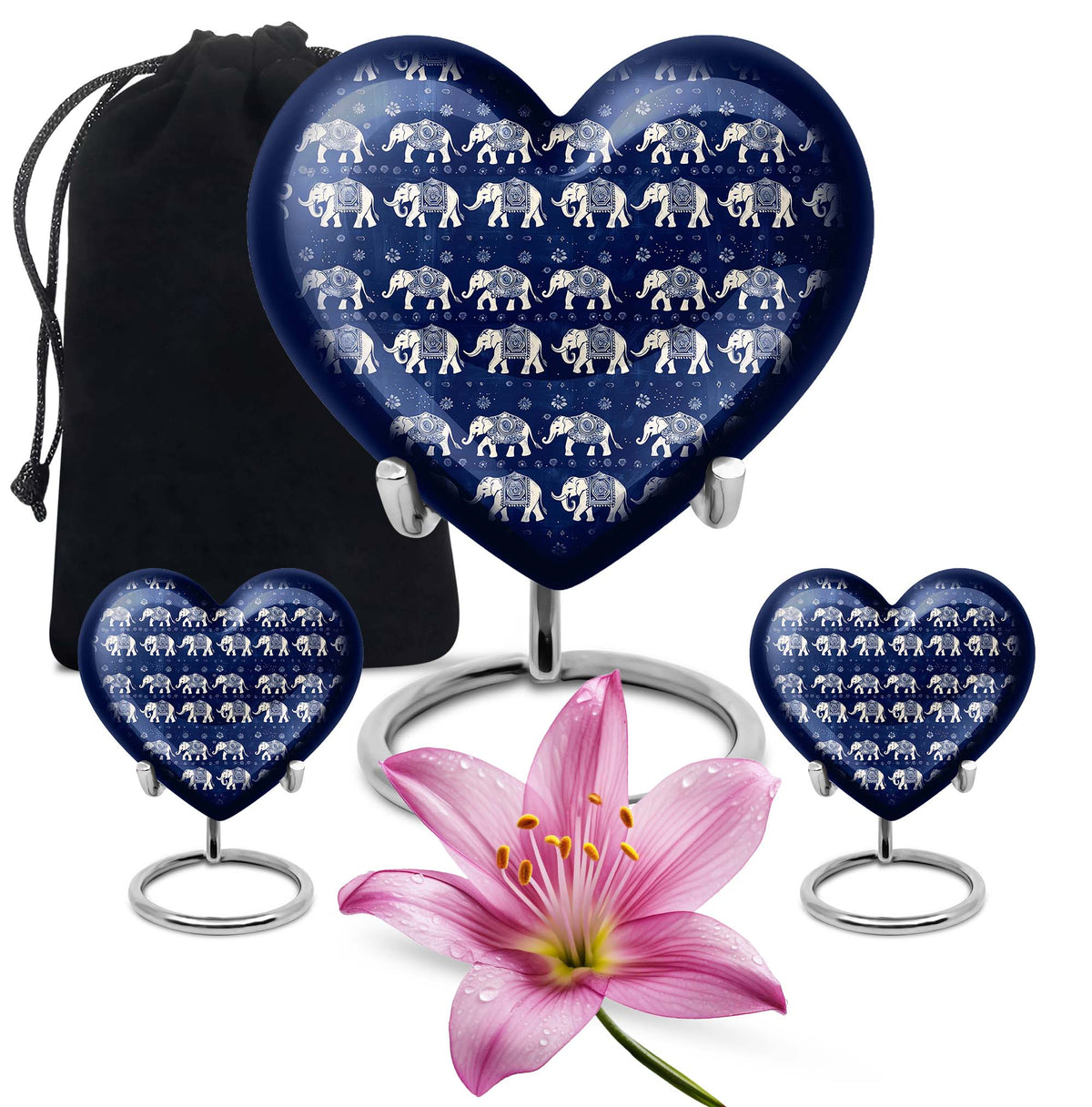 Elephant Family Theme Large Urn With 2 Keepsake Urn