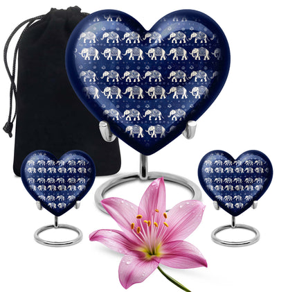 Elephant Family Theme Large Urn With 2 Keepsake Urn