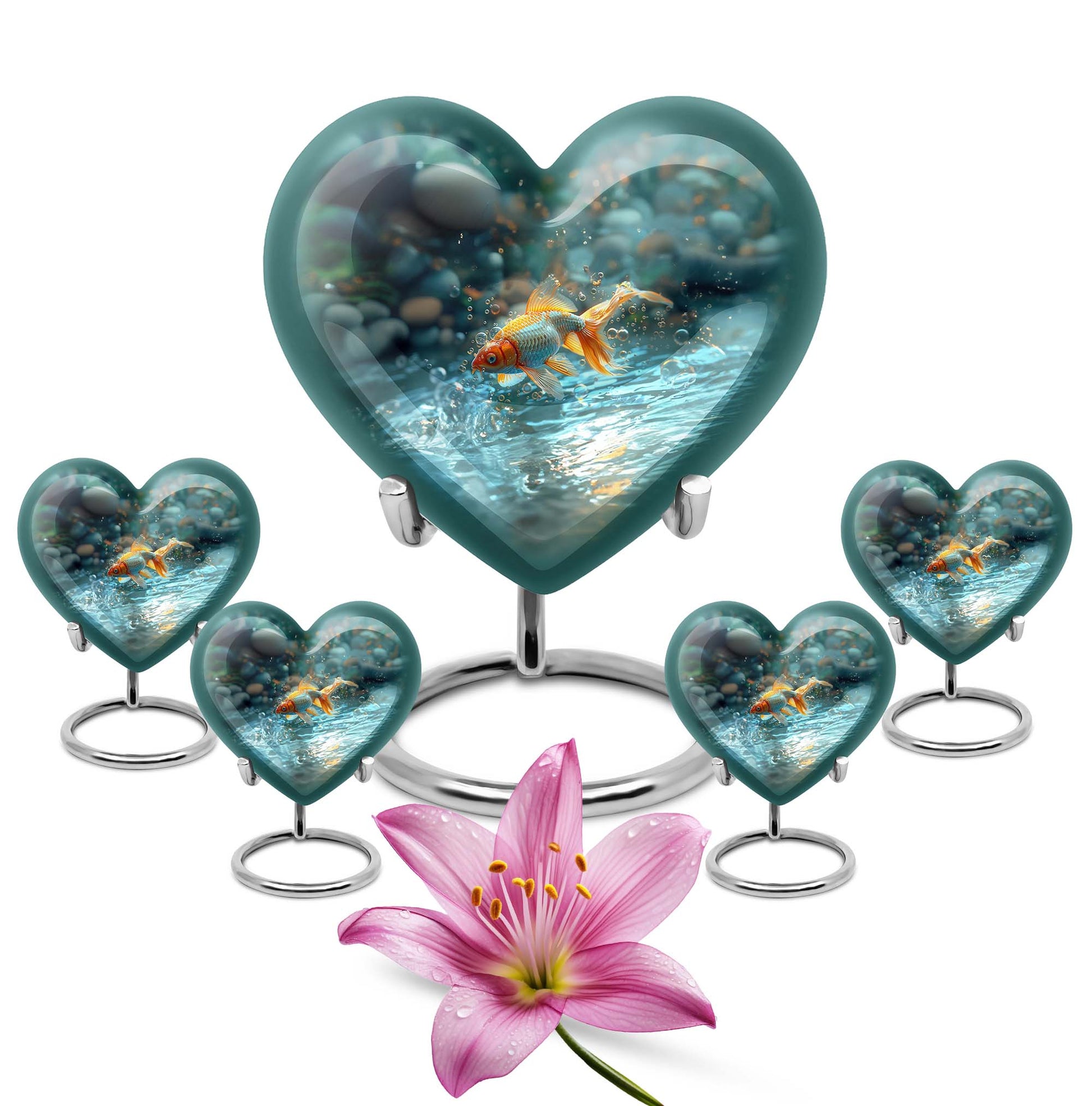 Gold Fish Theme Large Urn With 4 Keepsake Urn