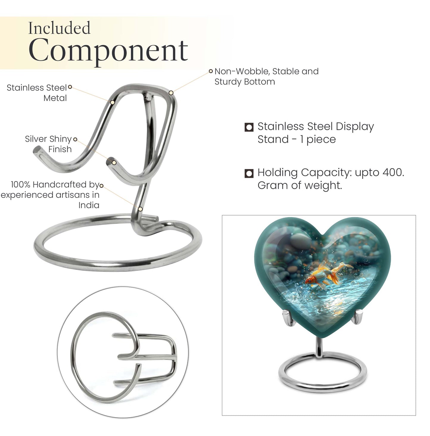 10-Inch gold fish heart urn with butterfly 