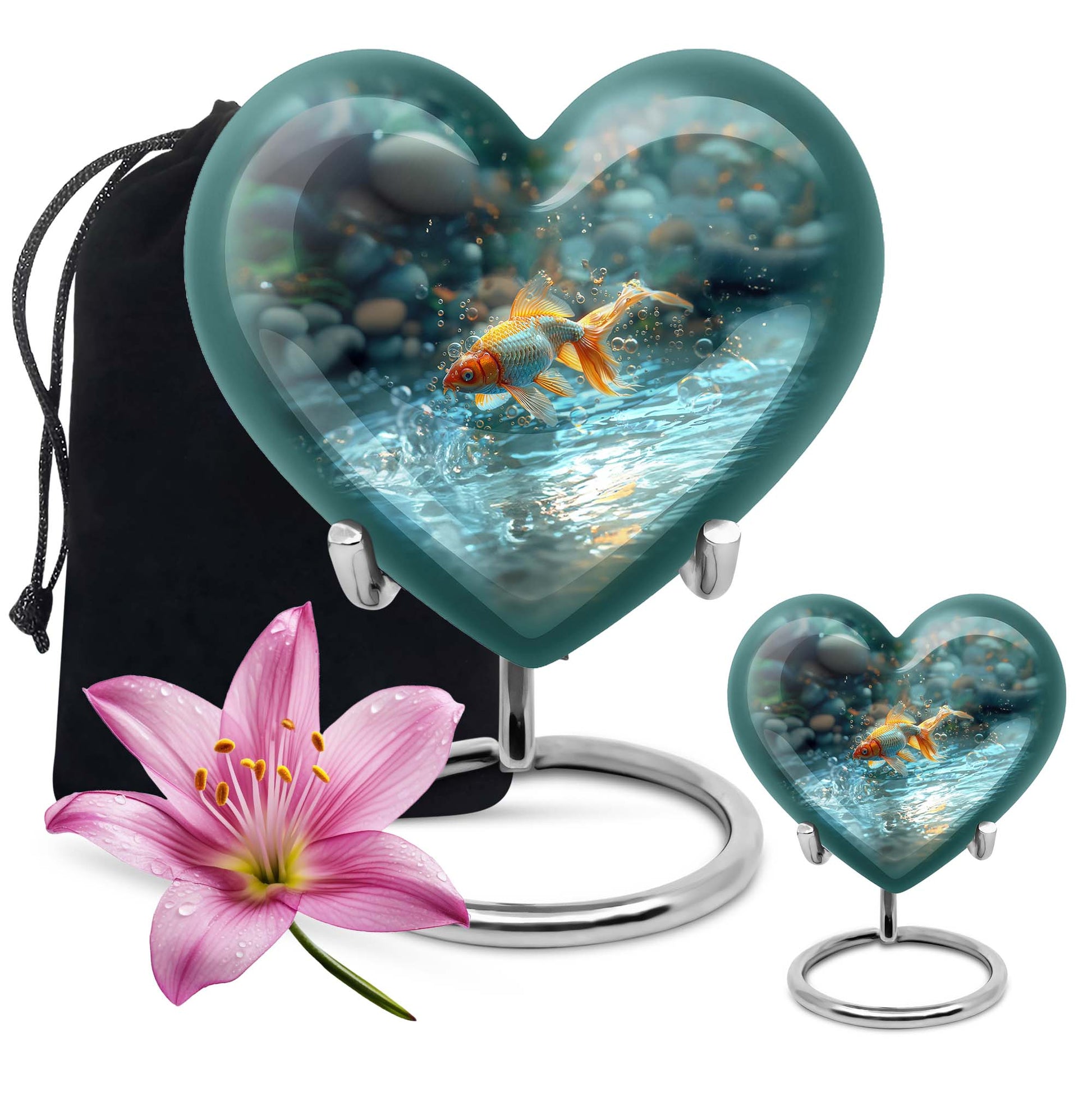 Gold Fish Theme Large Urn With 1 Keepsake Urn