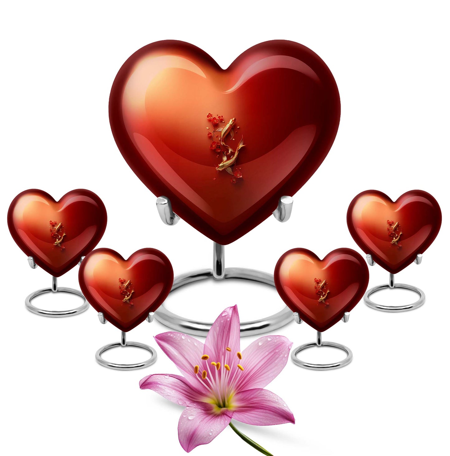 Gold fish-shaped heart urn for adult male ashes