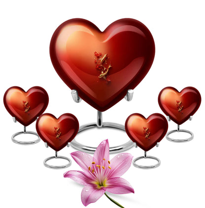 Gold fish-shaped heart urn for adult male ashes
