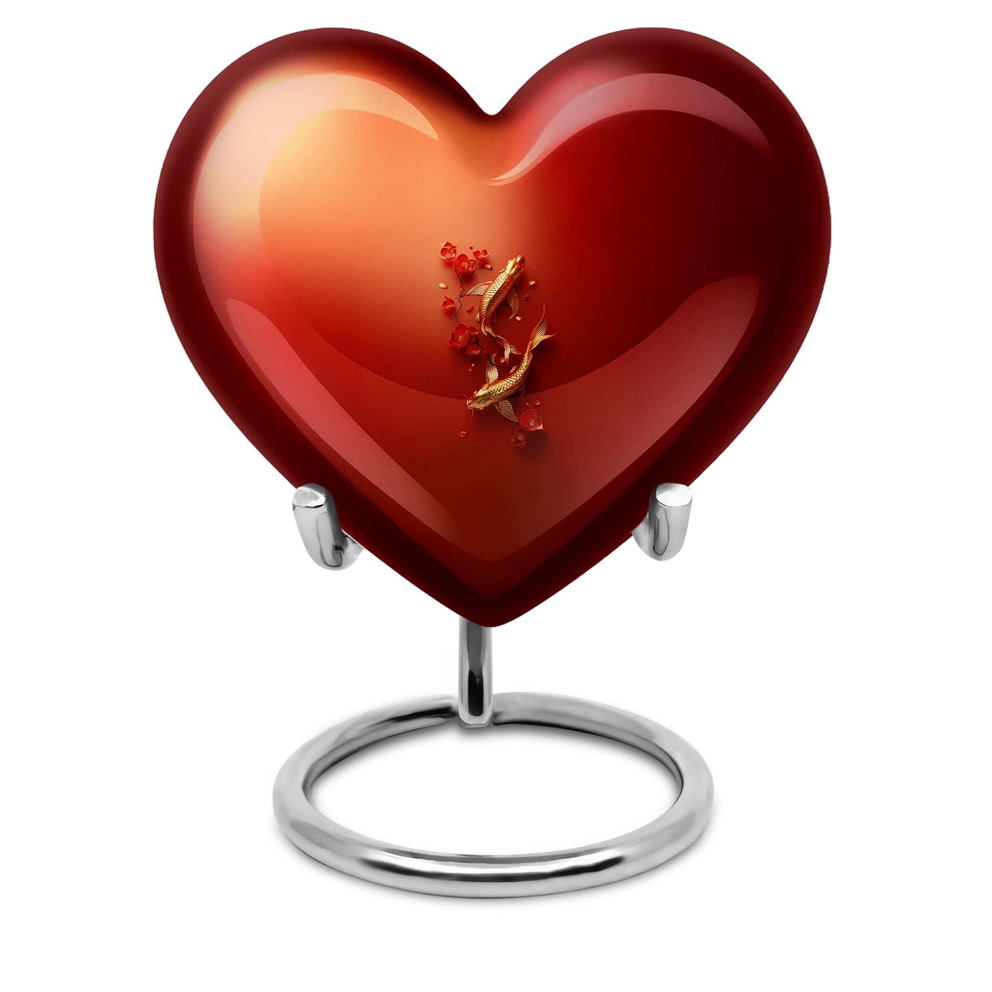 Gold fish-shaped heart urn for adult male ashes