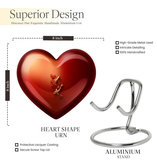 Gold fish-shaped heart urn for adult male ashes