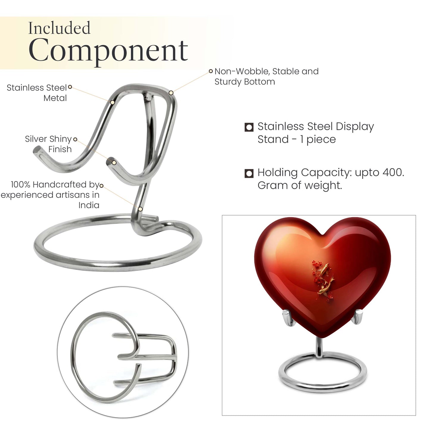 Gold fish-shaped heart urn for adult male ashes