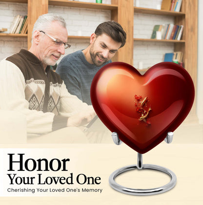 Gold fish-shaped heart urn for adult male ashes