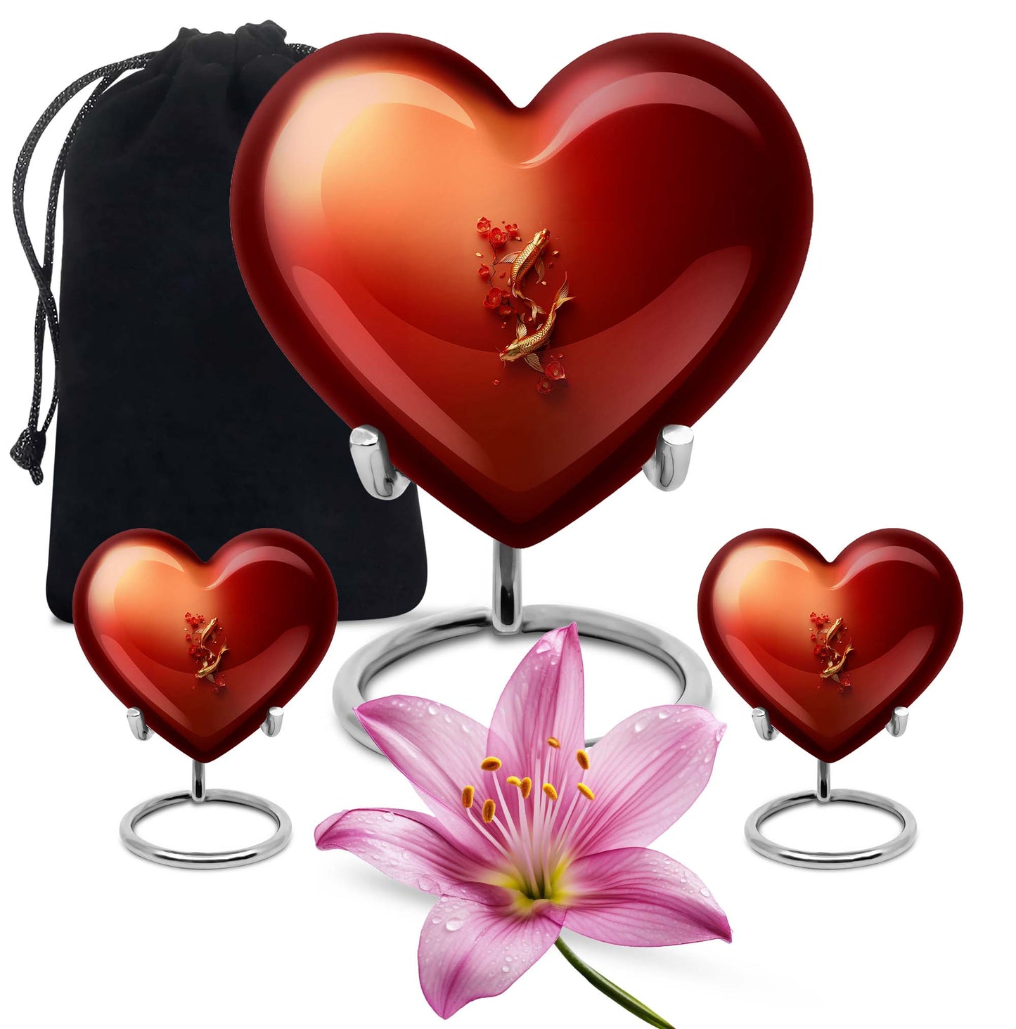 Gold fish-shaped heart urn for adult male ashes