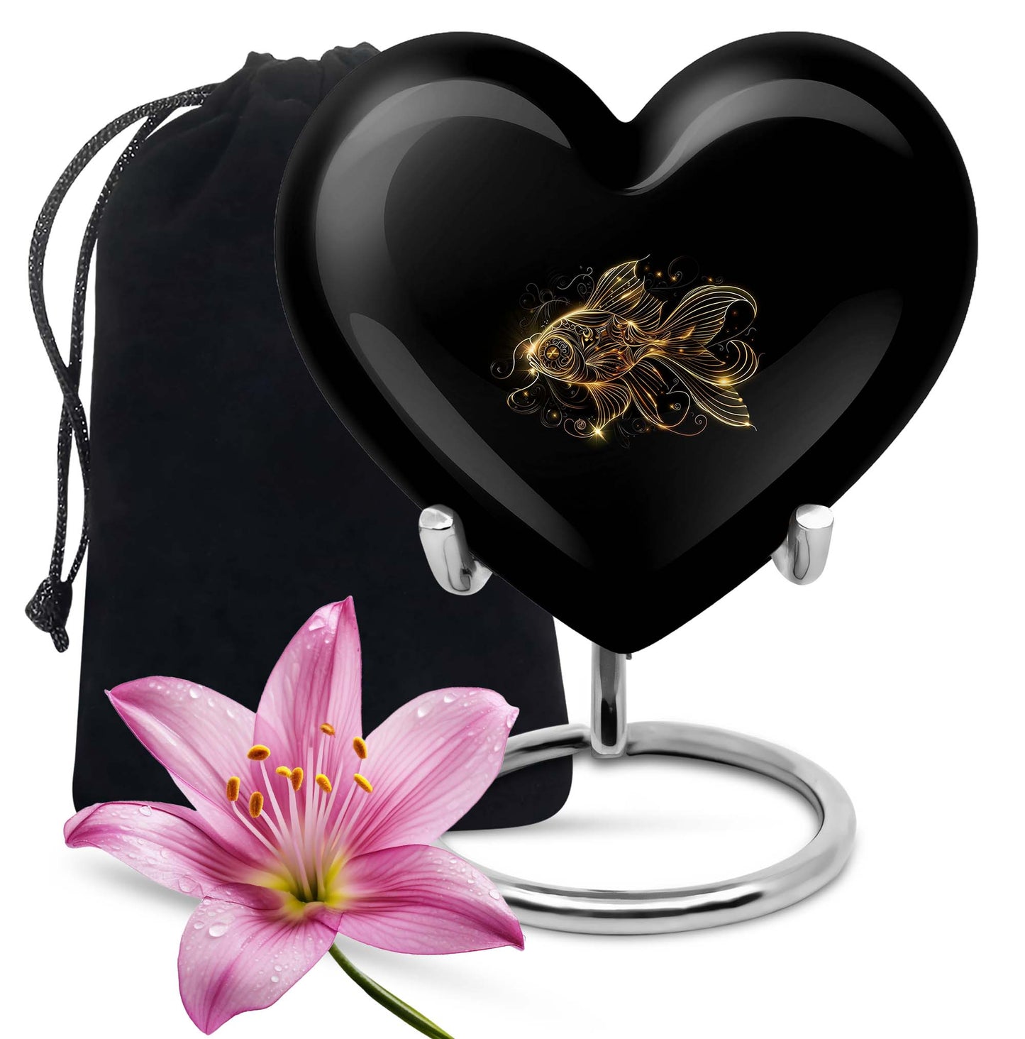 Heart-shaped 10-inch gold fish urn
