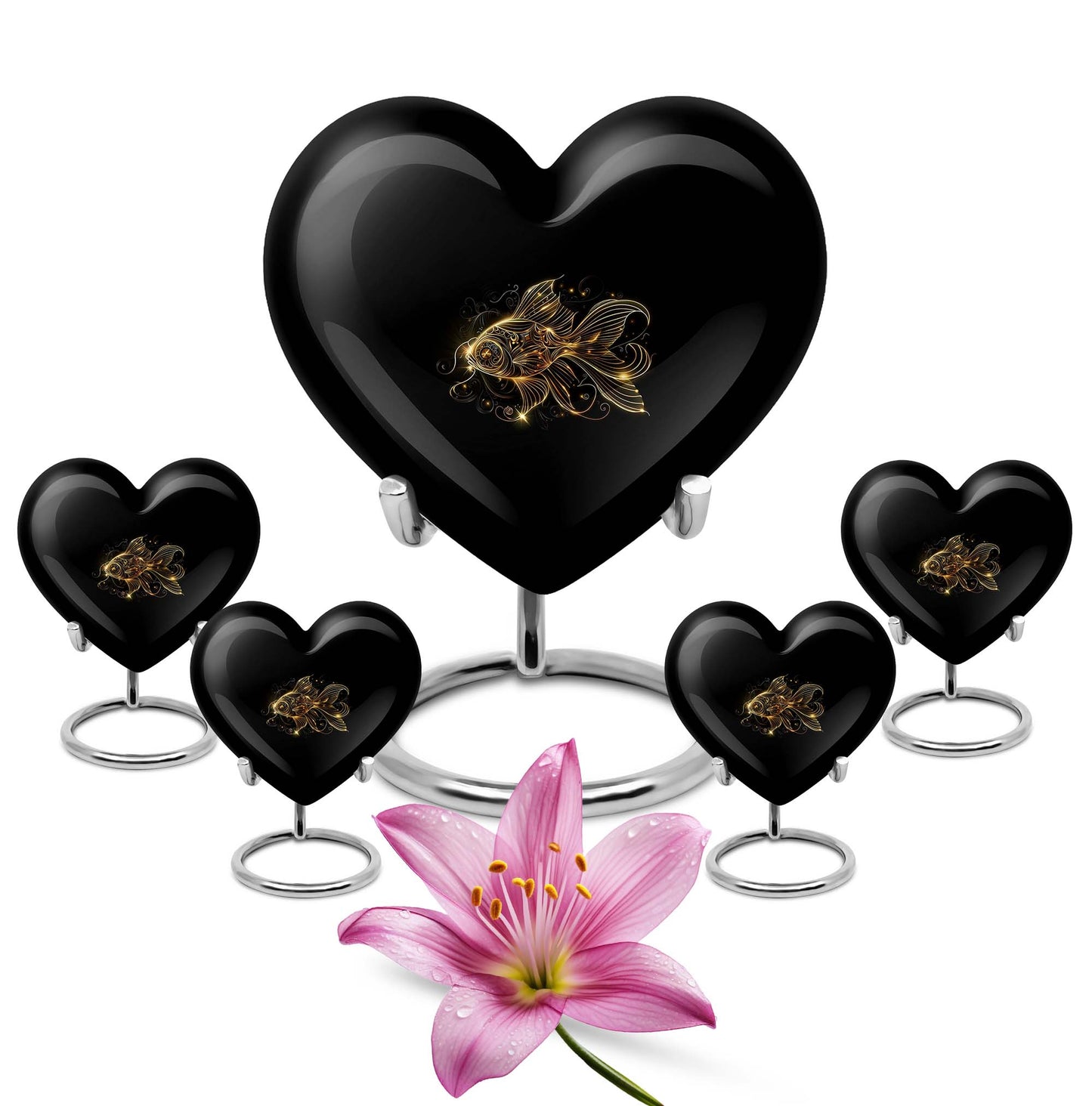 Heart-shaped 10-inch gold fish urn