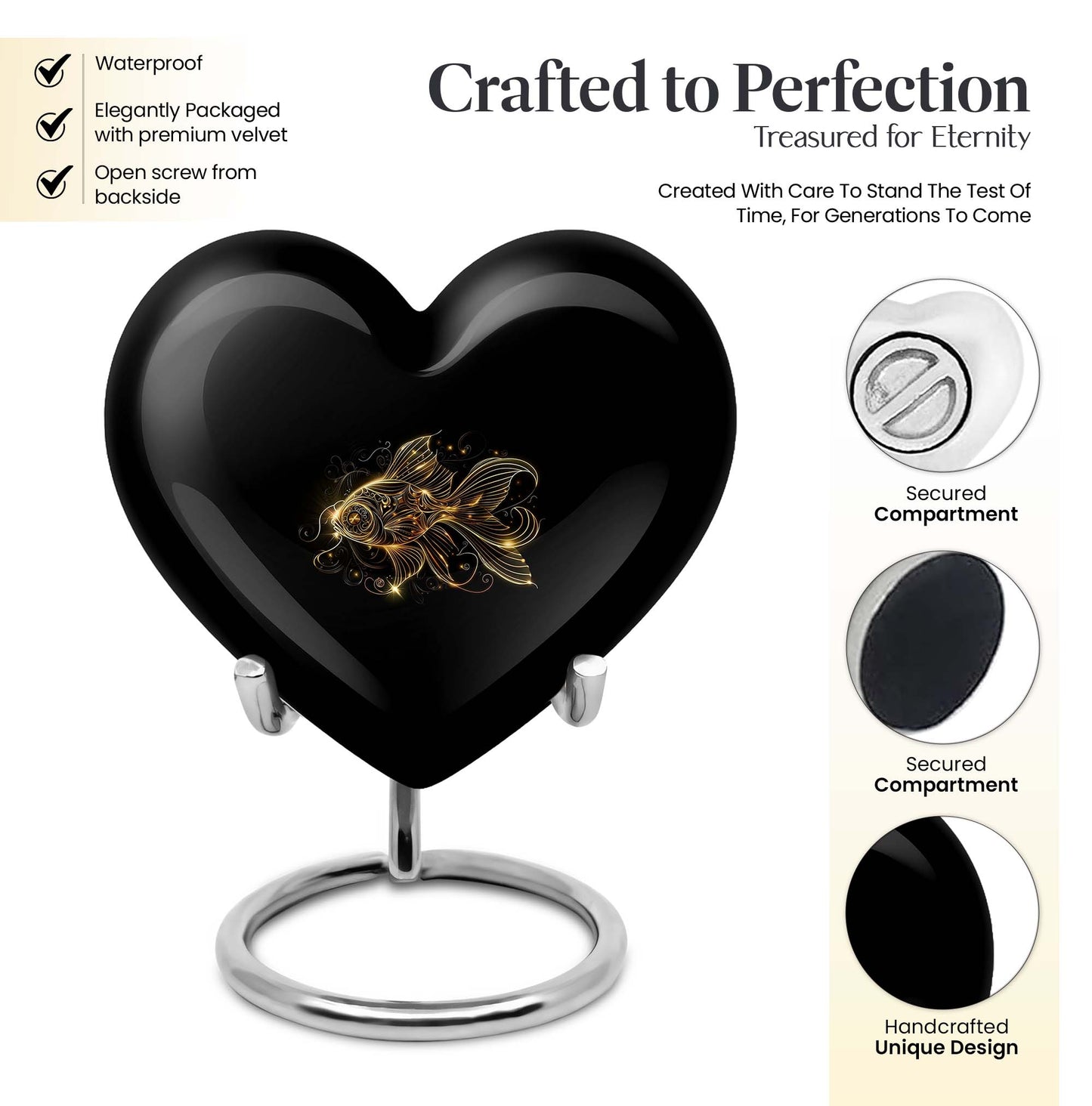 Heart-shaped 10-inch gold fish urn