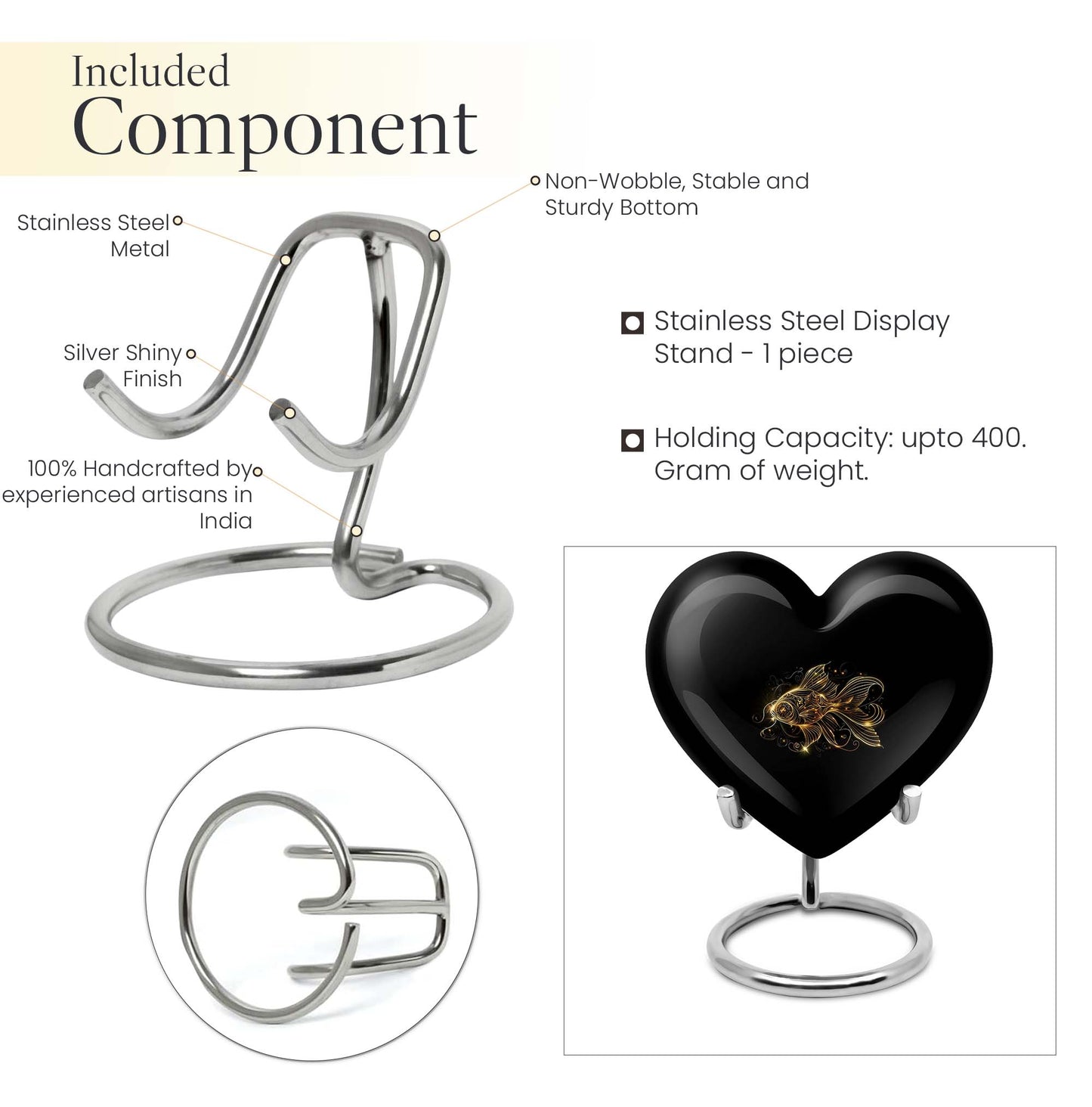 Heart-shaped 10-inch gold fish urn
