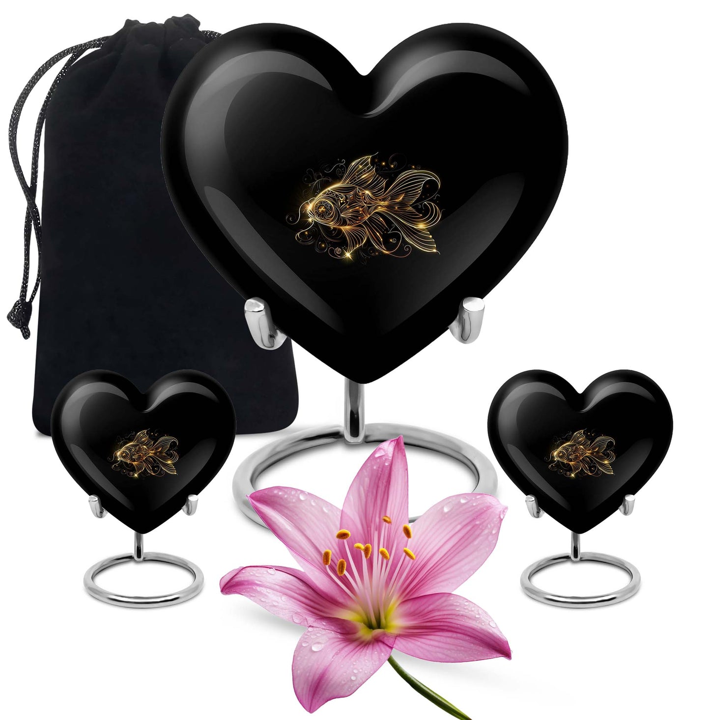Heart-shaped 10-inch gold fish urn