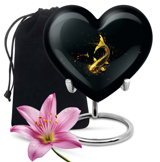 10-inch gold fish Heart Urn, large butterfly-themed memorial urn for human ashes