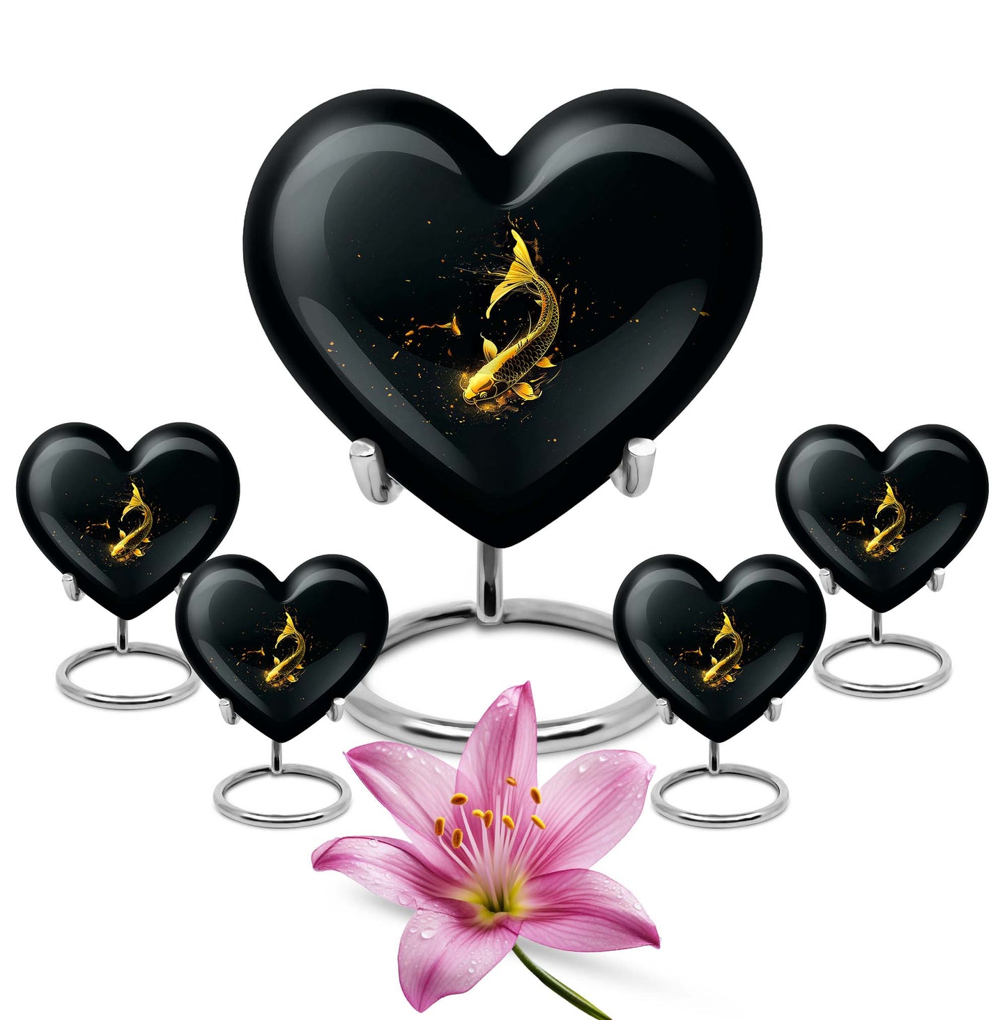 10-inch gold fish Heart Urn, large butterfly-themed memorial urn for human ashes
