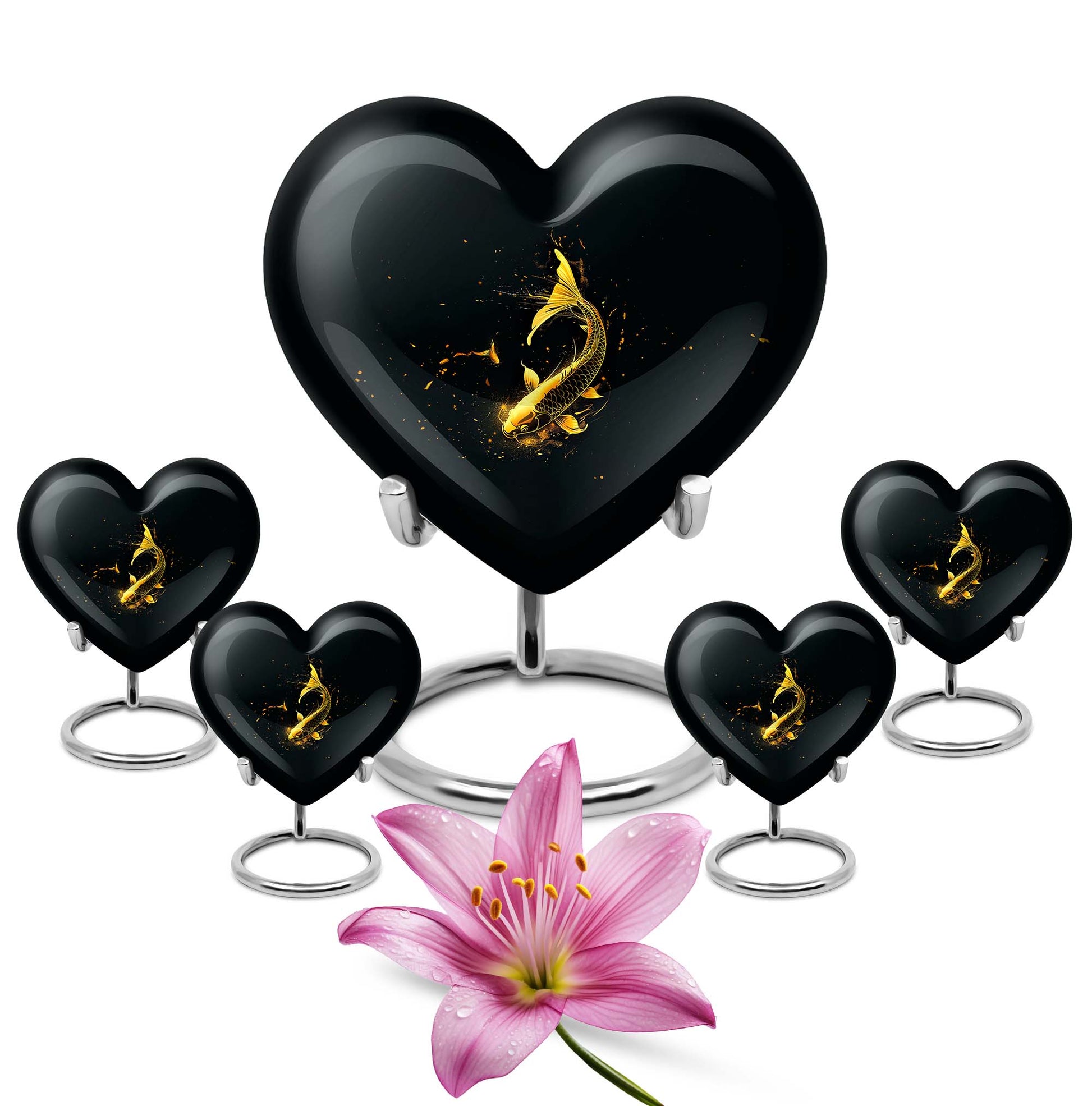 10-inch gold fish Heart Urn, large butterfly-themed memorial urn for human ashes