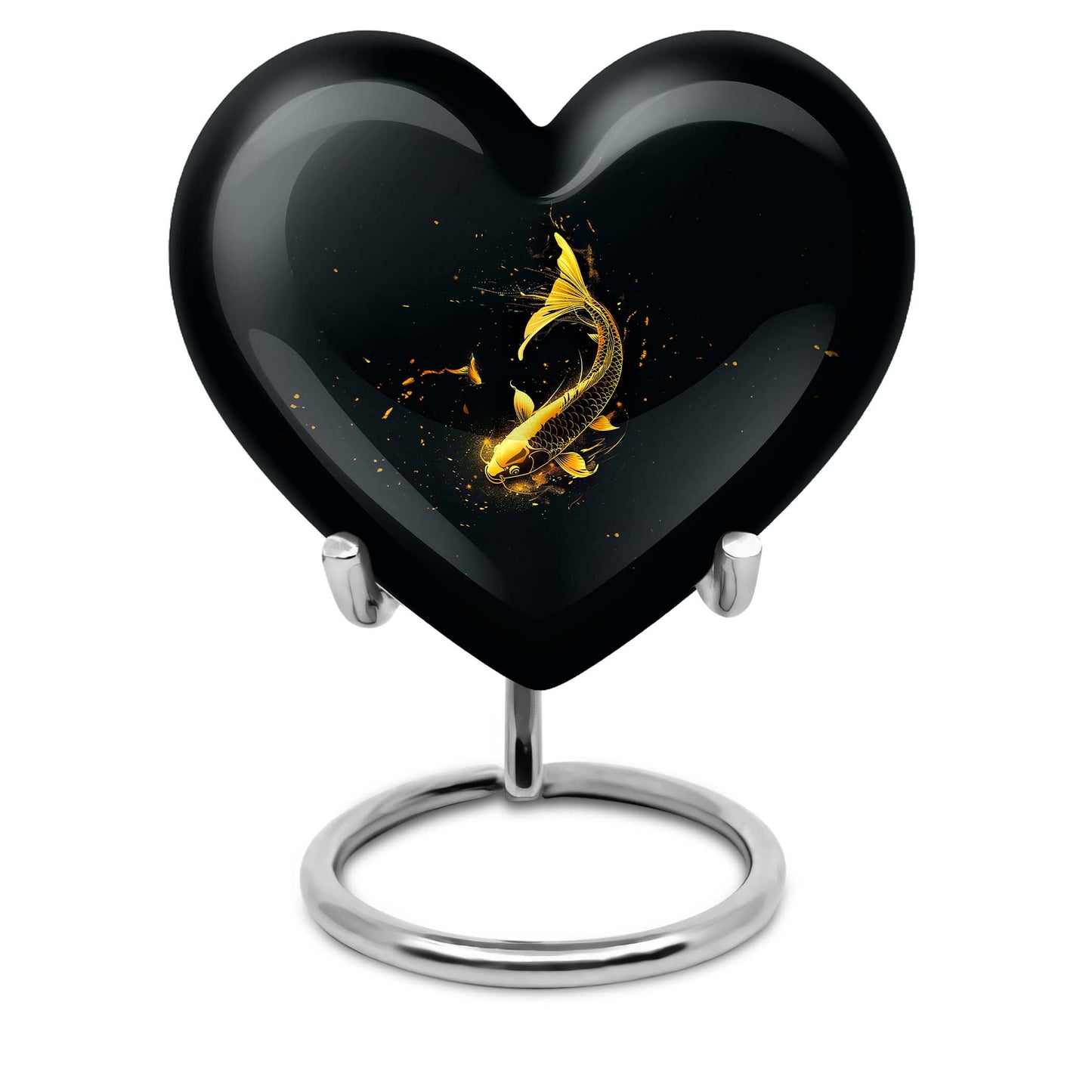 10-inch gold fish Heart Urn, large butterfly-themed memorial urn for human ashes