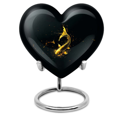 10-inch gold fish Heart Urn, large butterfly-themed memorial urn for human ashes