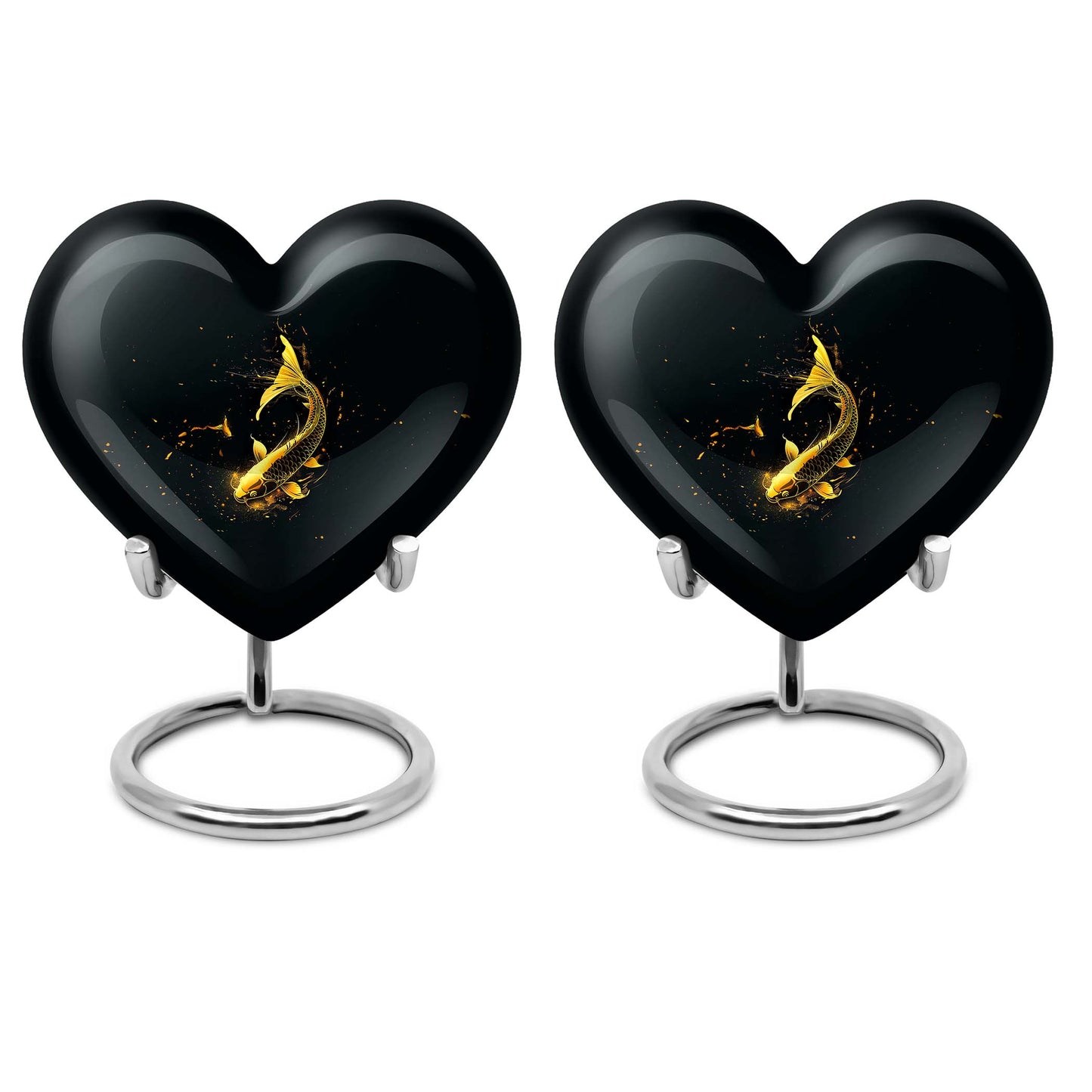 10-inch gold fish Heart Urn, large butterfly-themed memorial urn for human ashes