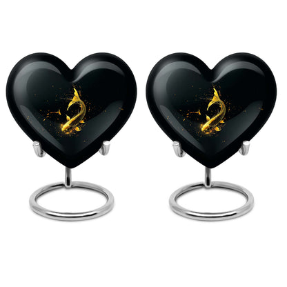 10-inch gold fish Heart Urn, large butterfly-themed memorial urn for human ashes