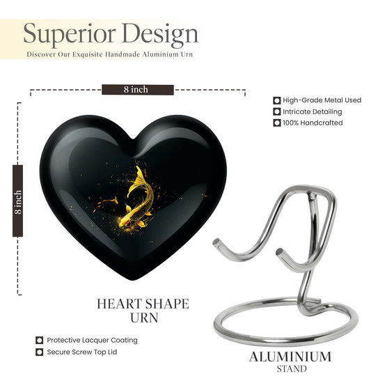10-inch gold fish Heart Urn, large butterfly-themed memorial urn for human ashes