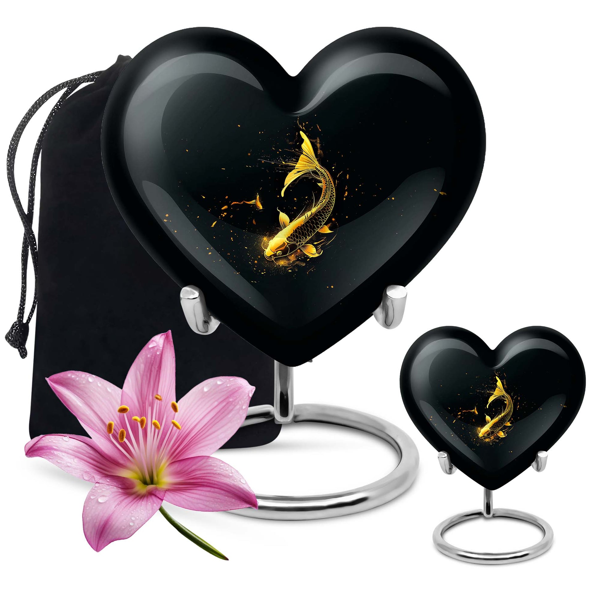 10-inch gold fish Heart Urn, large butterfly-themed memorial urn for human ashes