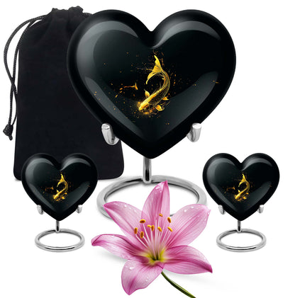 10-inch gold fish Heart Urn, large butterfly-themed memorial urn for human ashes