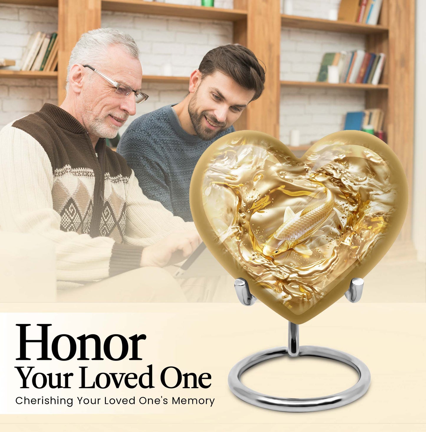 10-inch heart-shaped gold fish Urn, butterfly themed cremation urn for adult ashes