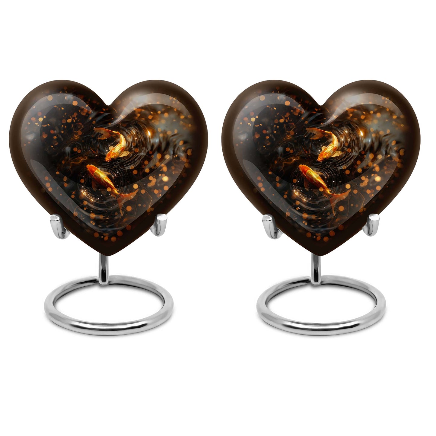 10-inch gold fish heart urn with butterfly 