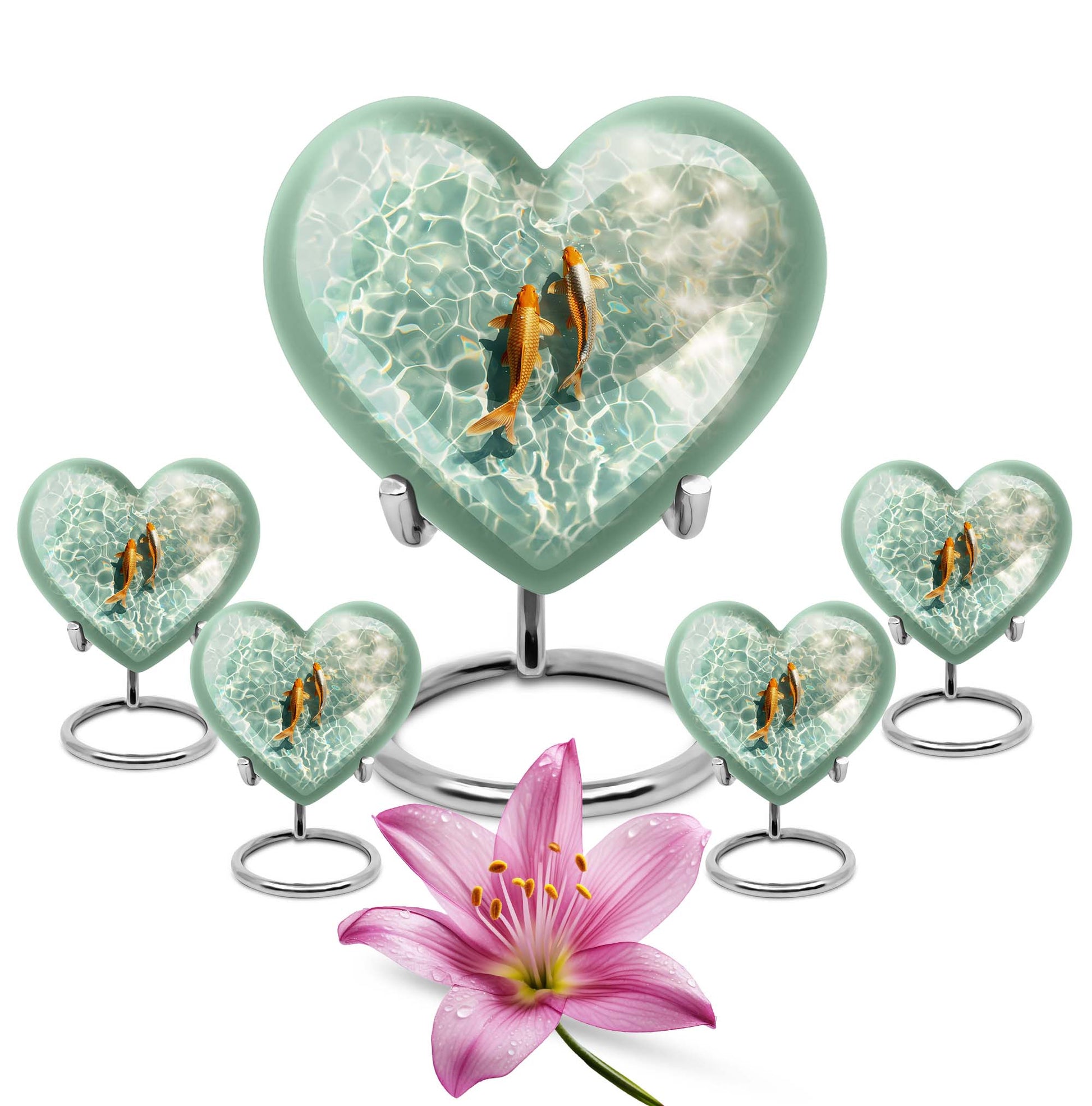 Gold Fish Theme Large Urn With 4 Keepsake Urn