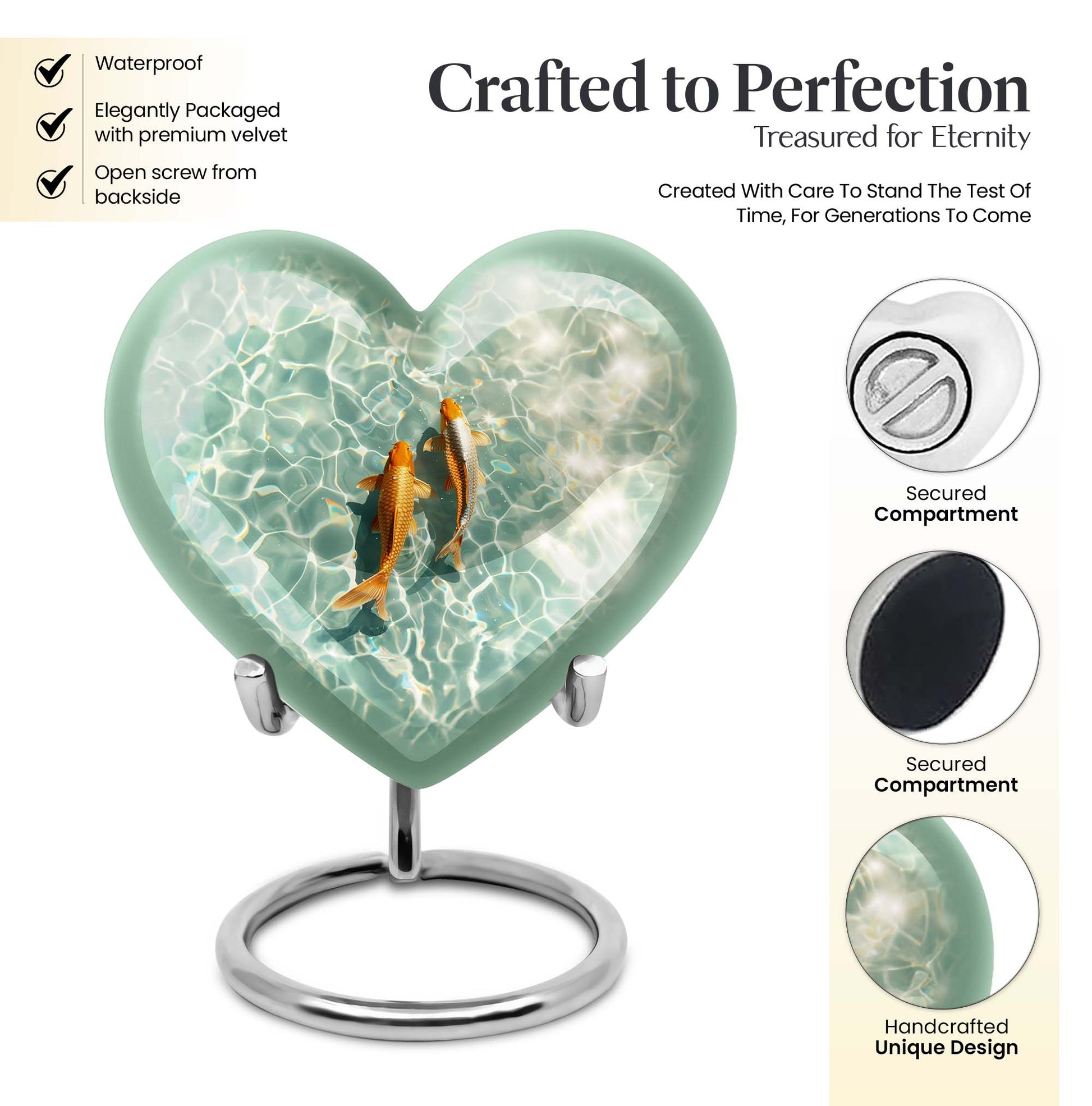 heart-shaped gold fish Urn for cremation