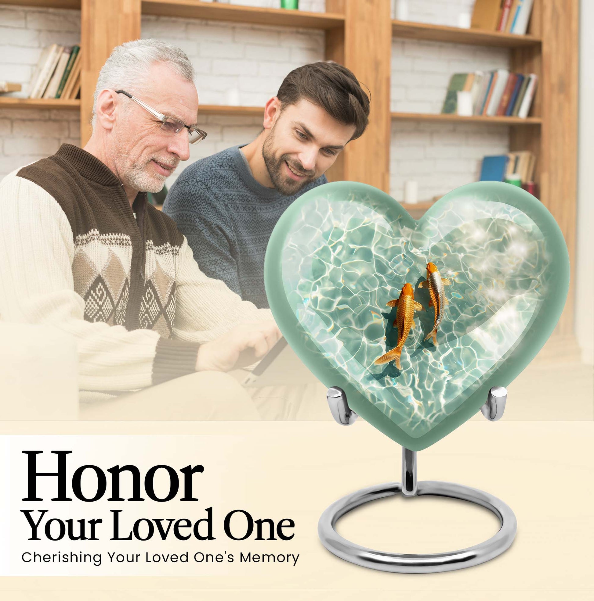 heart-shaped gold fish Urn for cremation