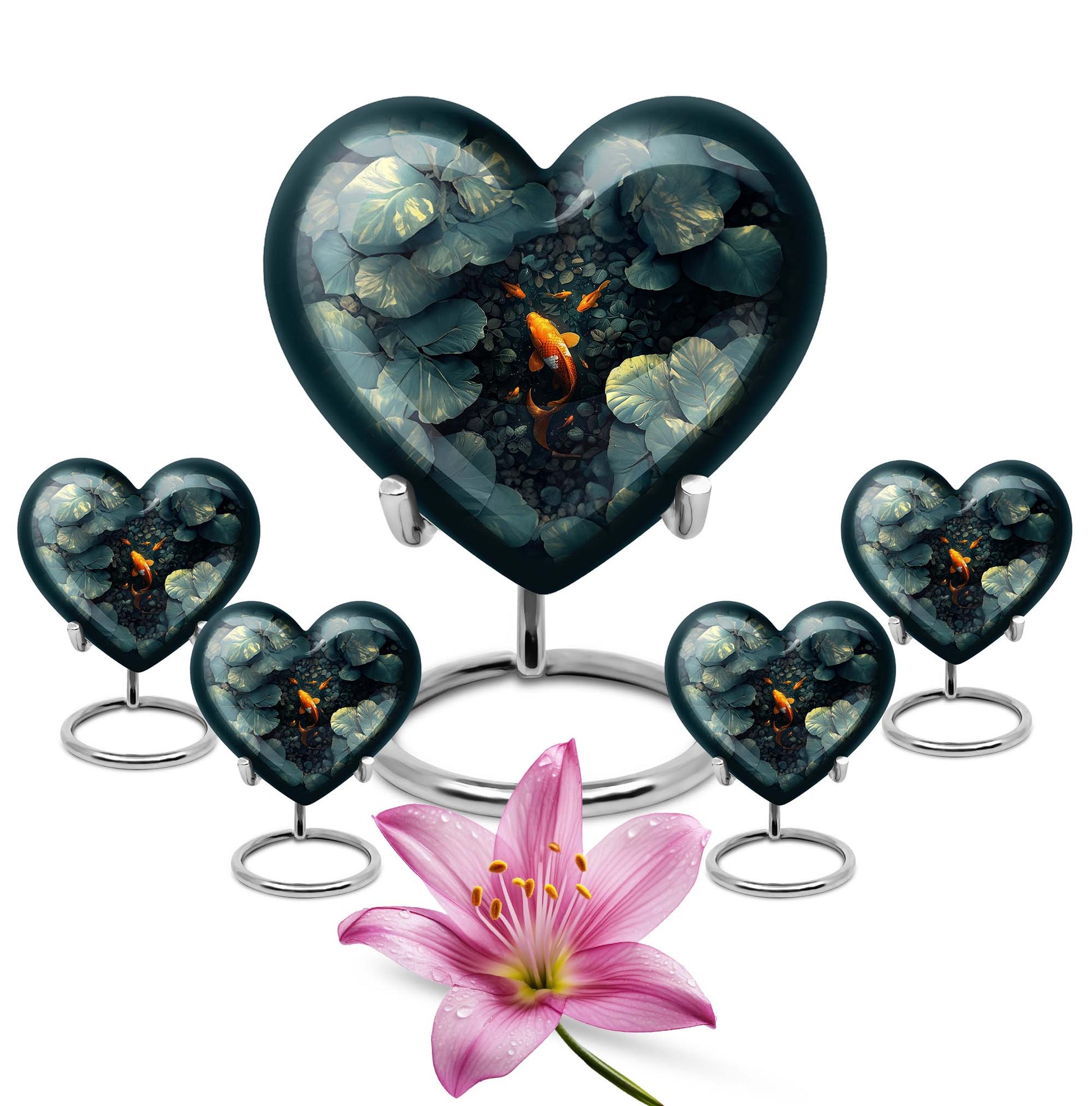 Gold Fish Theme Large Urn With 4 Keepsake Urn