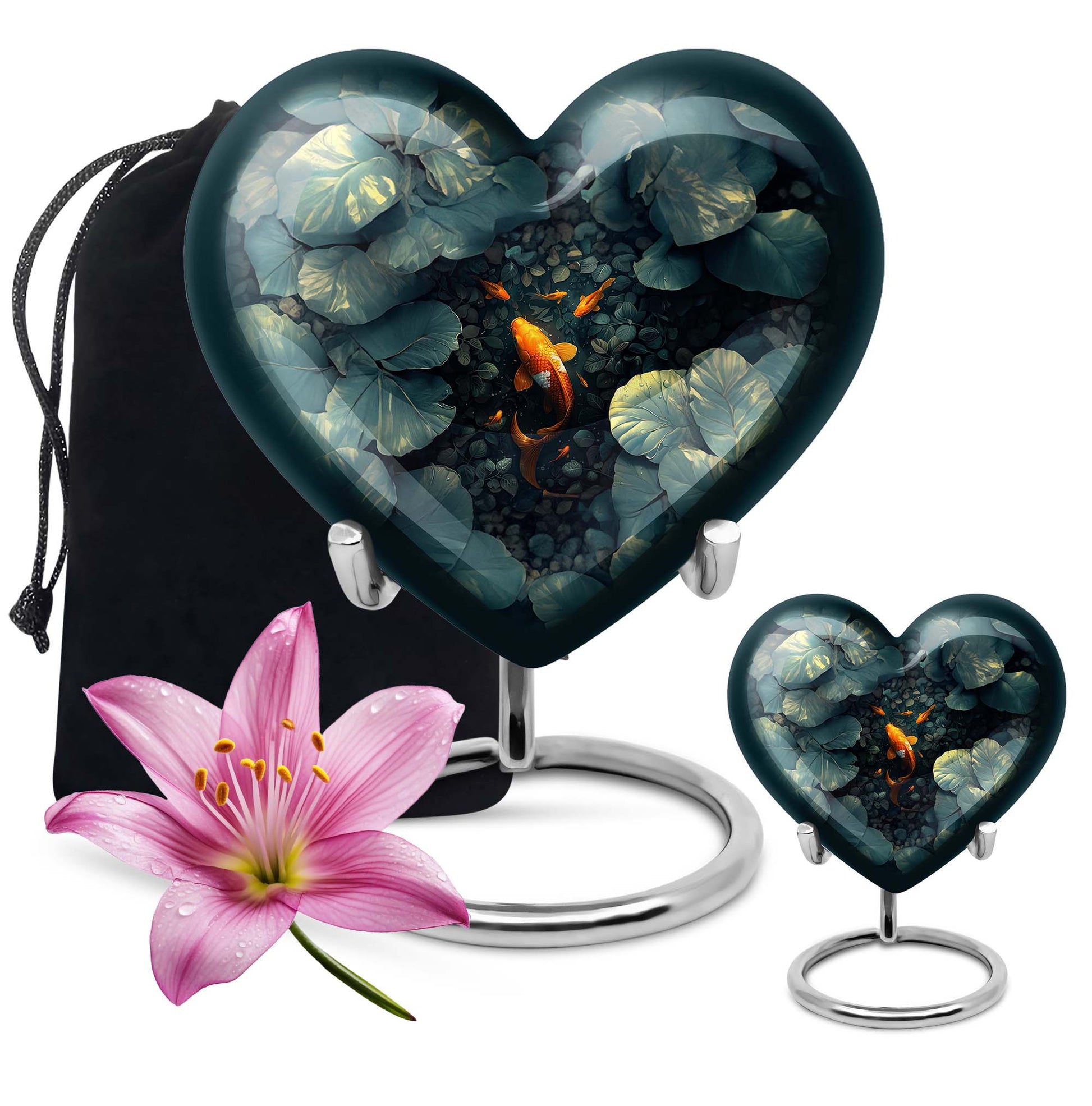 Gold Fish Theme Large Urn With 1 Keepsake Urn