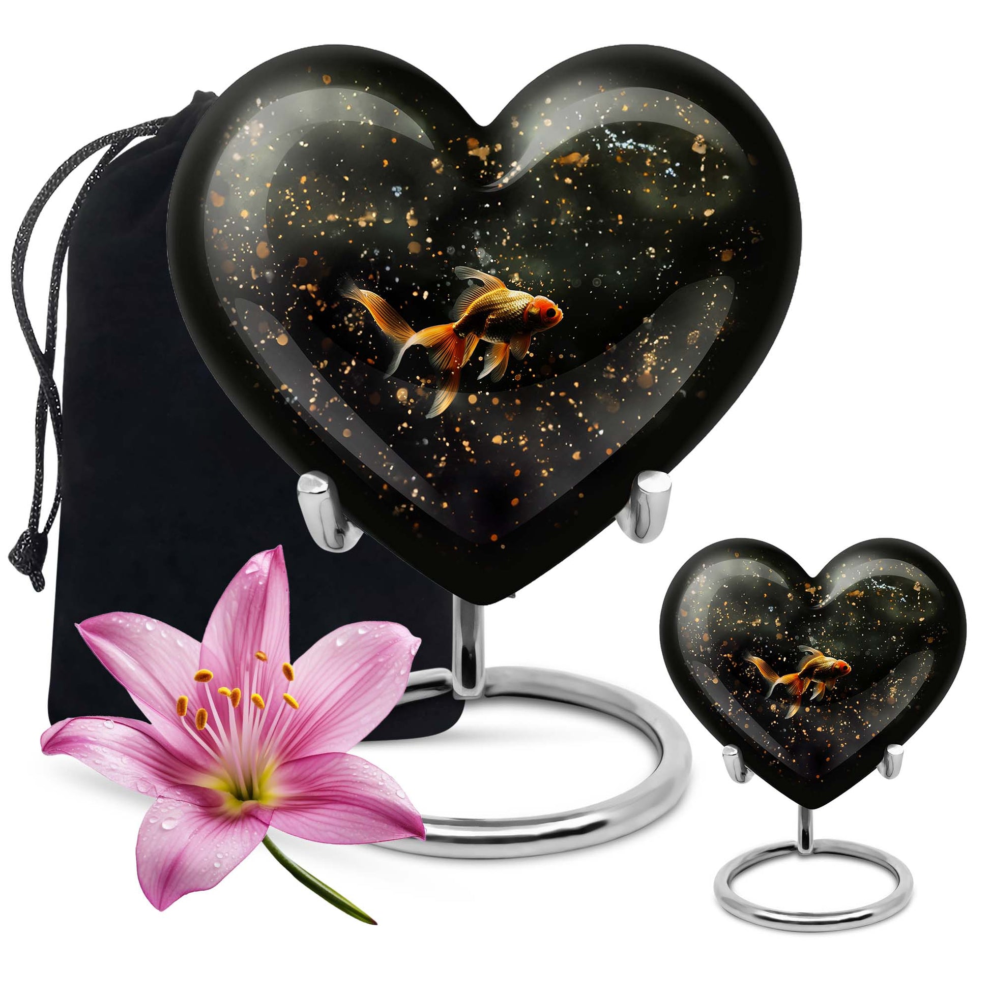 Gold Fish Theme Large Urn With 1 Keepsake Urn