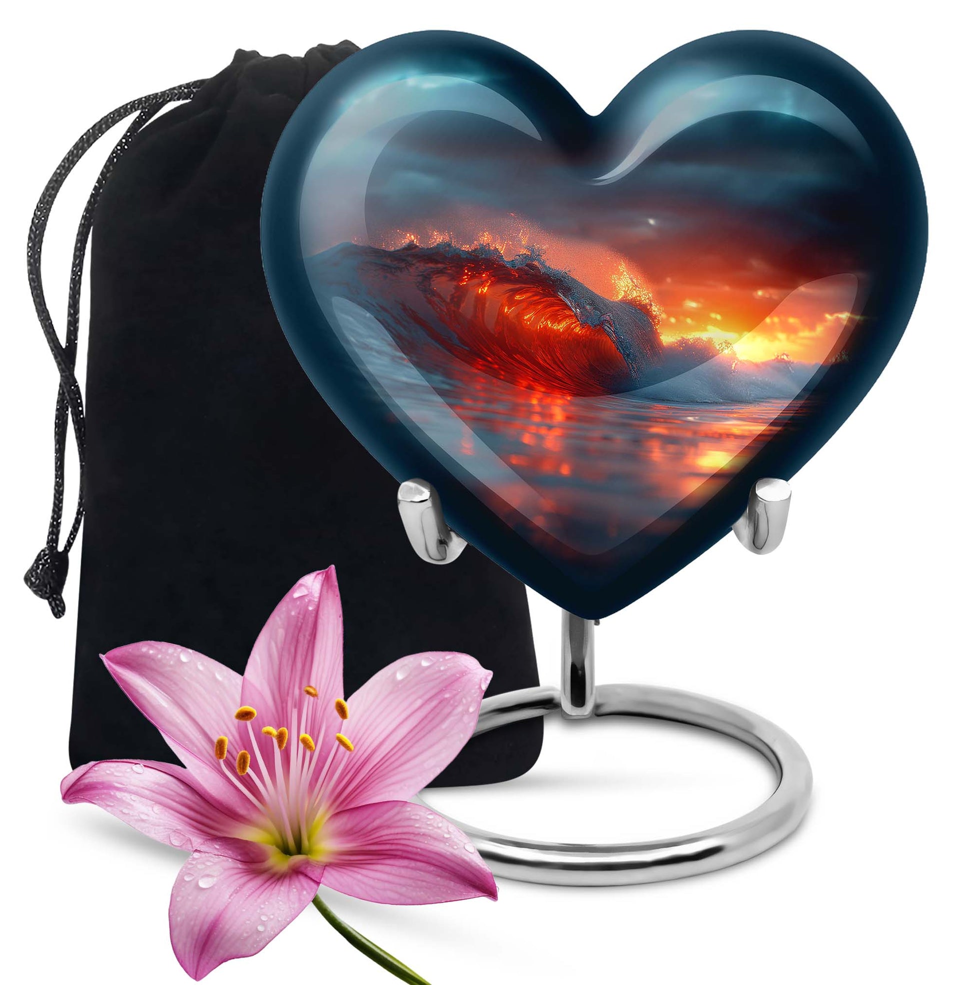 10-inch ocean waves heart urn for ashes with butterfly design and personalized engraving