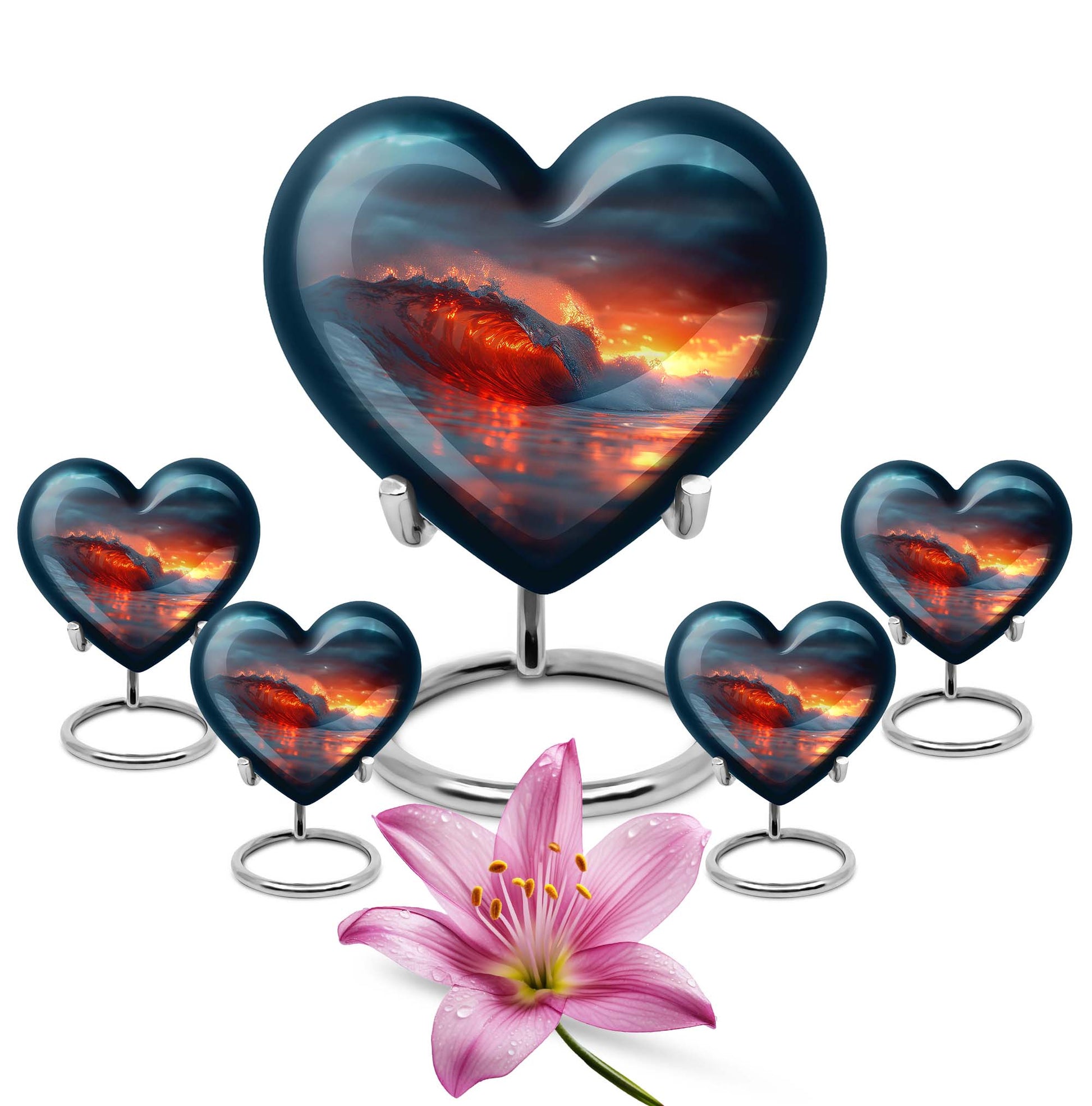10-inch ocean waves heart urn for ashes with butterfly design and personalized engraving
